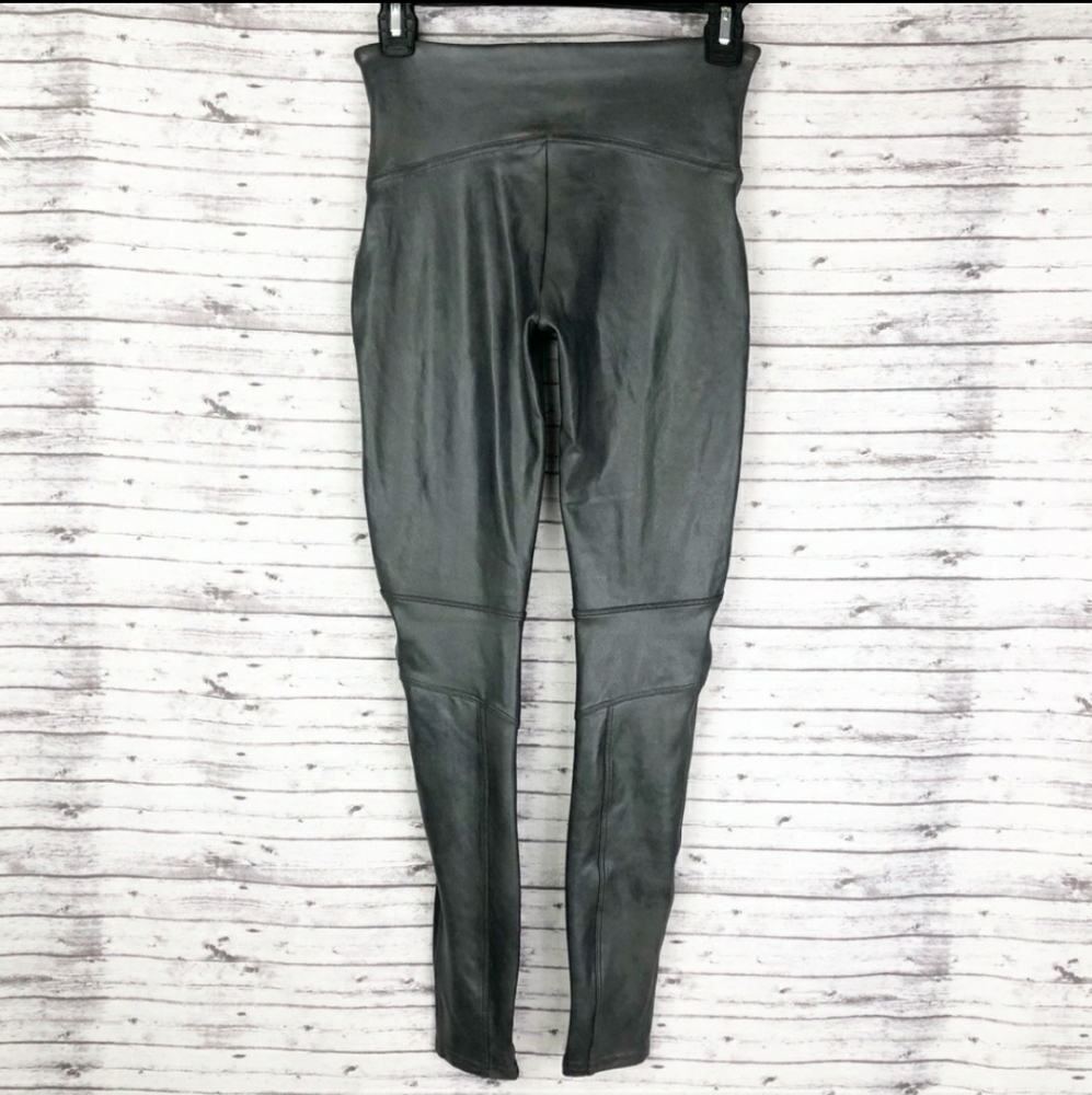 SPANX Faux Leather Moto Gunmetal Leggings NWT